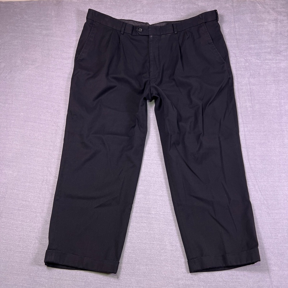 George Pleated Front Straight High Rise Dress Pants Mens 42x30 Black Polyester
